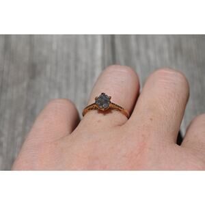 14k rose Gold Art Deco Engagement Ring, Raw sapphire Ring, Unique Engagement